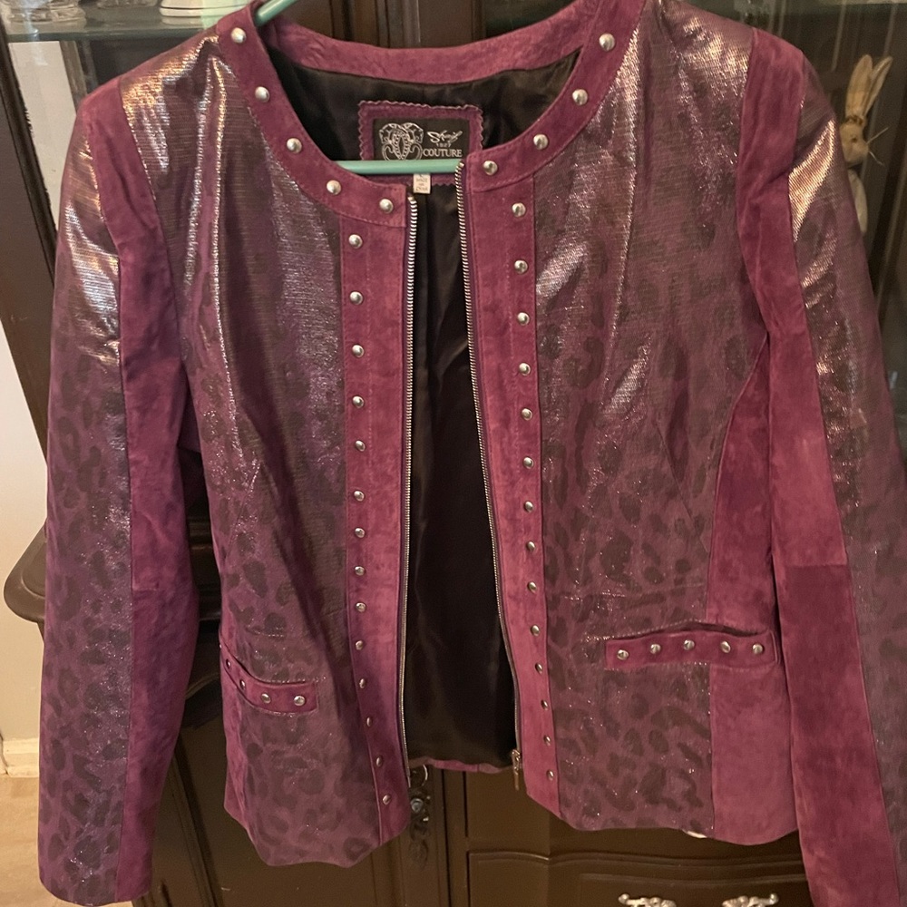 Leather Purple Leopard 🐆 Print Jacket 💜💜 NWOT